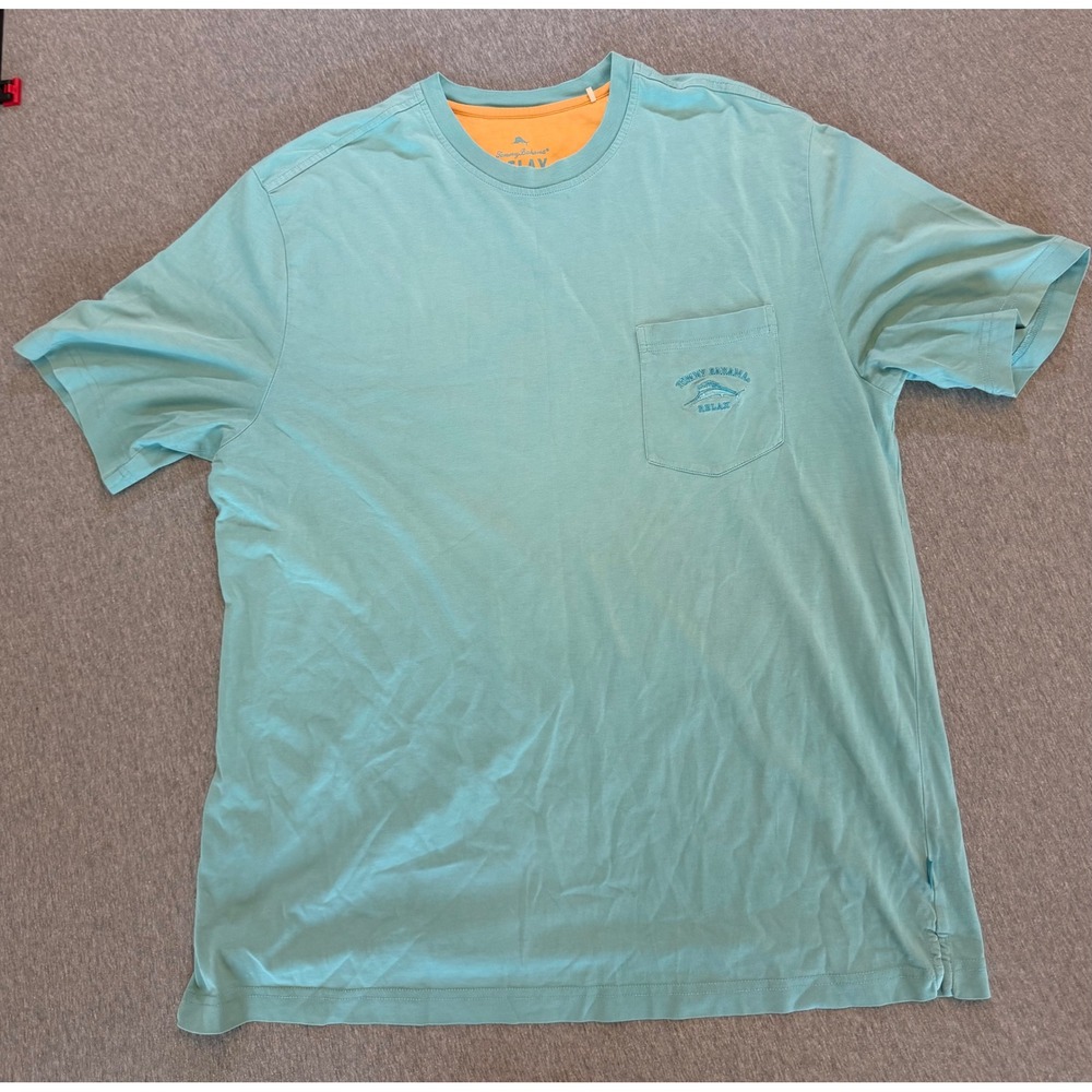 Tommy Bahama Relax Mens XL Supima Cotton Pocket T-Shirt Aqua Blue Marlin Logo